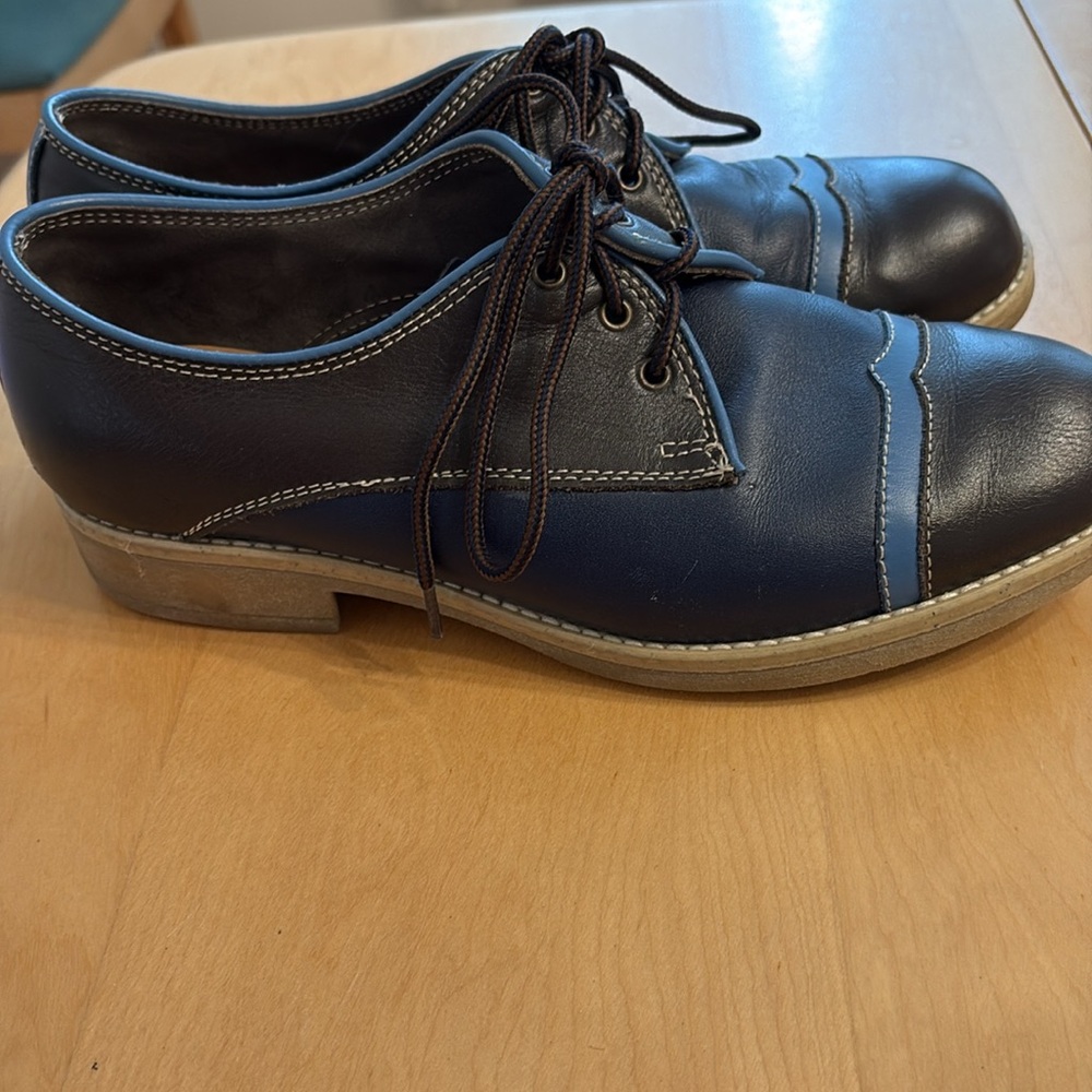 Women’s Pratesi Black & Navy Leather Derby Oxfords. Size 8 - Picture 6 of 10